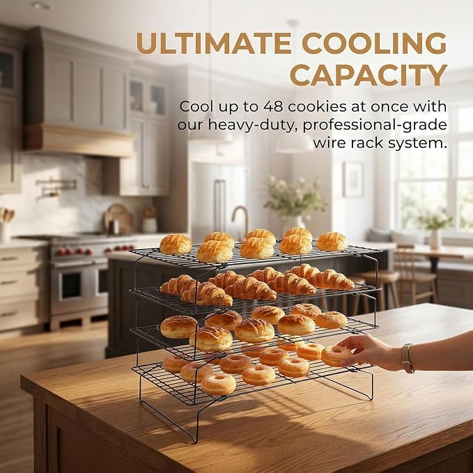 4-Tier Collapsible Cooling Racks | Detachable Wire, Stackable Drying Rack, For Cookie Bread Pizza Baking, For Fruits & Snacks, Perfect for Outdoor Camping