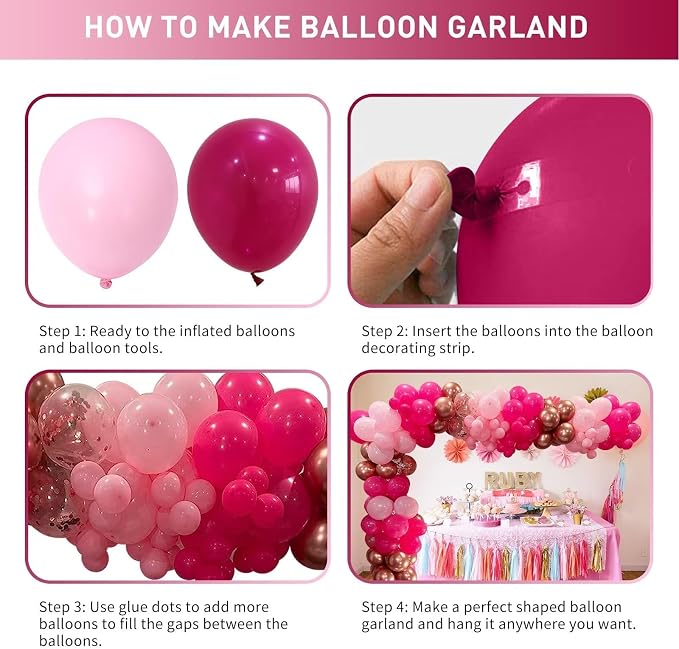 Pink Balloon Arch Garland Kit, 100pcs Hot Pink Blush Balloon Garland Kit with Different Sizes Light Pastel Balloons for Wedding Birthday Shower Princess Theme Party Decorations