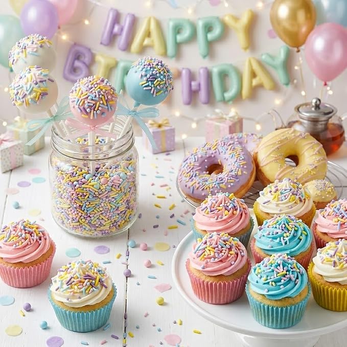 Manvscakes, Pastel Rainbow Sprinkles, Dye Free Cake Decorations, Nut and Gluten Free, Easter Cupcake Topping, 3oz