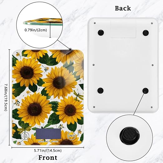 Food Scale Kitchen Scale for Baking Cooking Digital Food Weighing Measuring Scale Small Waterproof Electric Food Scale Sunflowers and Green Dragonflies