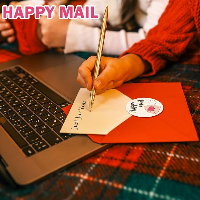 Louise Maelys 1.5 Inch Happy Mail Stickers 500 Pcs Lables for Mail Decorations for Envelopes, Crafts, Scrapbooking Easy Peel & No Residue