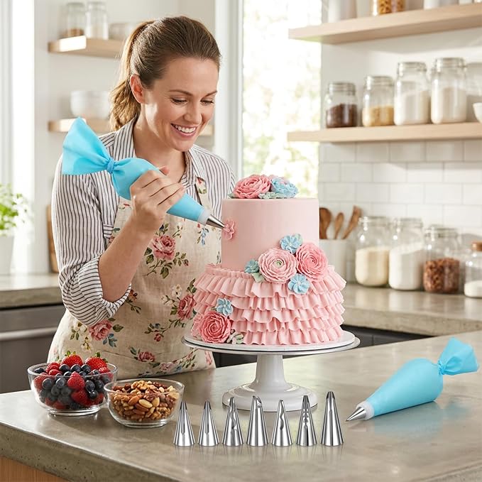 7 PCS Pleated Skirt Piping Tips Set, Wilton Ruffle Piping Tips, Stainless Steel Russian Nozzles Tip Pipings Set for Pastry Fondant, Cake Decorating Supplies Baking Sets Tools