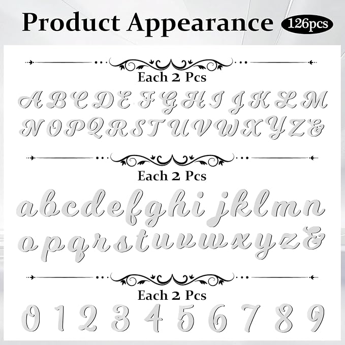 126 PCS Custom Name Cake Topper Acrylic Letters DIY Personalized A-Z & 0-9 Number Alphabet Cake Decoration For Wedding Anniversary Baby Shower Party Birthday Supplies (Silver)
