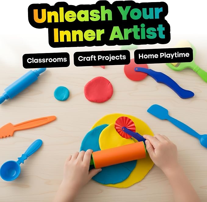 Hygloss Dough Cutters – 8 Pc Set of Dough Tools for Toddlers and Kids Age3+Includes Rollers and Rolling Pins–Preschool Toys & Accessories for Modeling Clay or Sand–Toddler Activities for Kids Ages 3-5