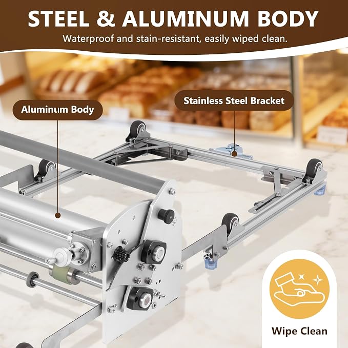 Electric Dough Sheeter Machine 17.7" Commercial Dough Rolling Machine Electric Dough Roller Machine Folding Dough Sheeter Reversible Control with 0-25MM Thickness Adjustment