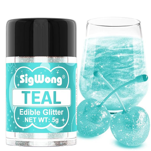 Teal Edible Glitter - 5g Food Grade Cake Decorating Shimmering Glitter, Edible Sprinkle Luster Dust for Drinks, Chocolates, Fondant, Strawberries, Cupcakes, Candy, Easter Cookie - Vegan