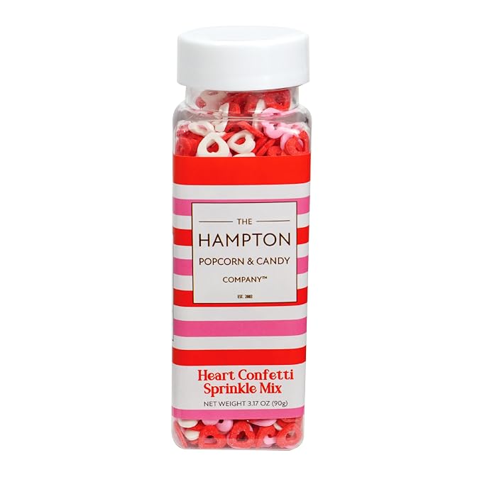 Red, White, Pink Heart Confetti Sprinkle Mix Cutout 3.17 oz, Valentines Sprinkles For Cake Decorating, Baking, Ice Cream & More, The Hampton Candy Company