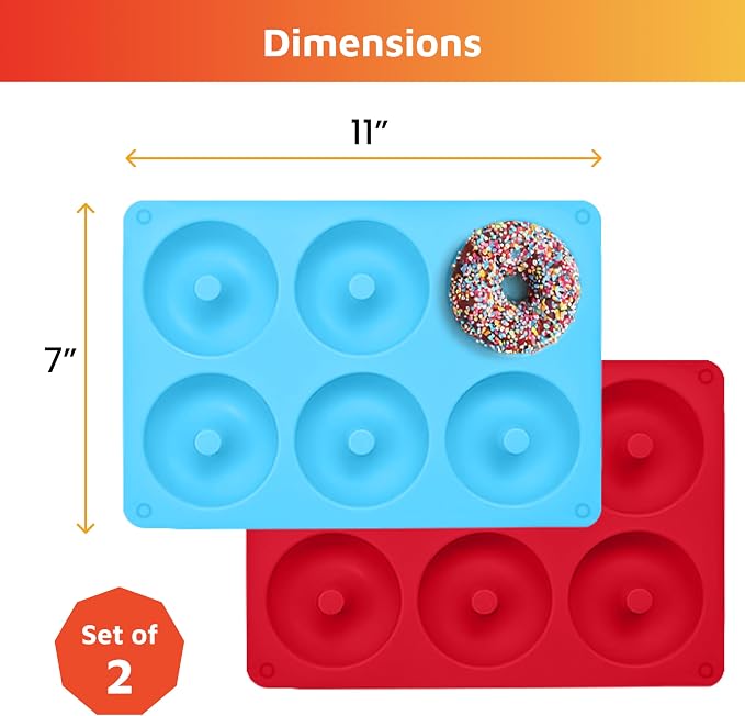 HOTPOP Silicone Donut Molds for Baking – Set of 2 Nonstick Pans (Red, Blue), Makes 12 Donuts – Flexible, Reusable, Dishwasher Safe Molds for Oven – Perfect Donut Mold for Baking Sheets