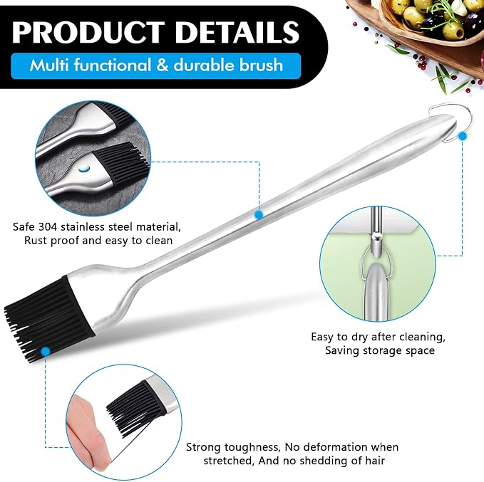 Basting Brush 2PCS Stainless Steel Sauce Brush 12.6 in and 8.46 in Long Handle Oil Brushes Heat Insulation Anti Scalding Cooking Brush for Pastry Sauce BBQ Grill