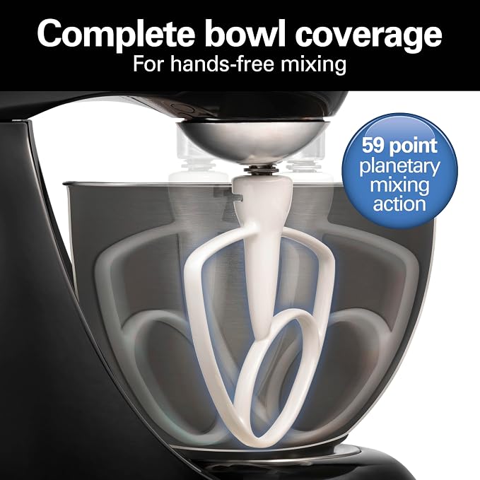 Hamilton Beach Die-Cast Metal Classic Electric Stand Mixer, 12 Speeds | 4.5-Quart Stainless Steel Bowl, Includes Flat Beater, Whisk, Dough Hook & Pour Shield, Powder-Coated Black Finish (63227N)