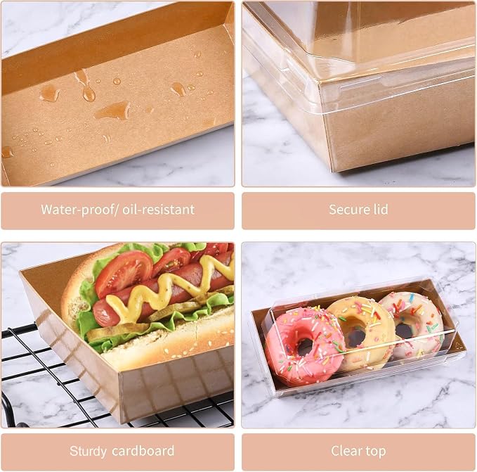 Ocmoiy Charcuterie Boxes with Clear Lids, 100 Pack Kraft Bakery Boxes, Cookie Boxes, Small Treat Boxes for Pastry, Sandwich, Cupcakes, Strawberries, Dessert To Go Containers