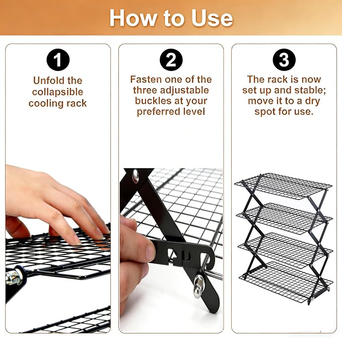 MWRCTV 4-Tier Collapsible Cooling Rack - Stackable Wire Drying Rack for Baking Cookies Cake Roasting Grilling Picnic Party Camping