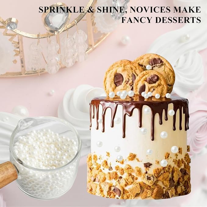 HeDeon&Rles Edible White Preals Sprinkles for Baking 4 Size（2mm 4mm 7mm 10mm）White Sprinkles for Cake Cupcake Pancake Ice Cream Decoration