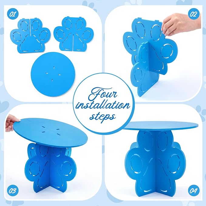 Lallisa 12" Dog Paw Cake Stand Bule 3D Pet Dog Party Decorations with Puppy Paw Base PVC Dessert Holder Centerpieces for Baby Shower Birthday Animal Party Supplies