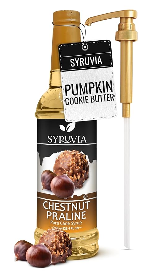 Syruvia Coffee Syrup, Chestnut Praline Flavored Syrup for Drinks, Lattes, and Desserts – 25.4 fl oz - with Pump