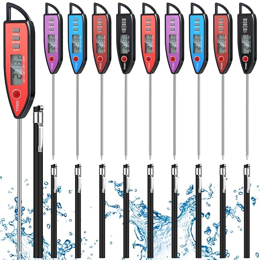 Copkim 10 Set Waterproof Food Thermometer for Water, Liquid, Candle and Cooking Digital Meat Thermometer with Long Probe Instant Read for Kitchen BBQ Grill Candy (Black)