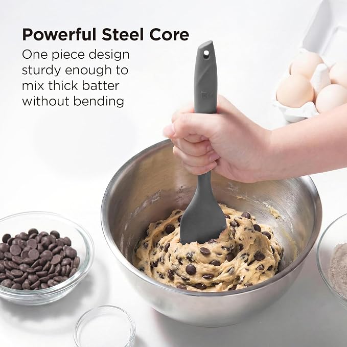 Kitchen Mama WaltzGrip Platinum Silicone Scraping Spatula, Metal Gray | Heat Resistant, Seamless, Non Stick, Flexible Bowl Scraper, Ideal for Mixing, Baking, Stirring