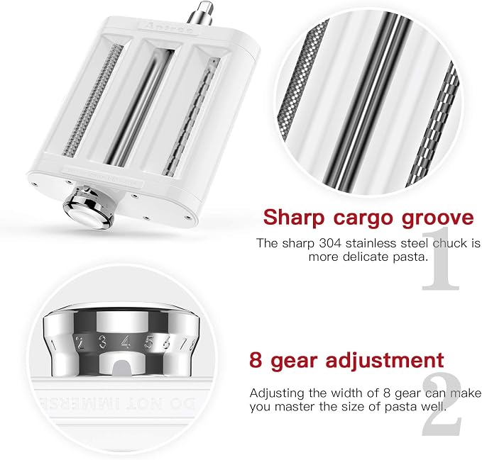 Antree Pasta Maker Attachment 3 in 1 Set for KitchenAid Stand Mixers Included Pasta Sheet Roller, Spaghetti Cutter, Fettuccine Cutter Maker Accessories and Cleaning Brush