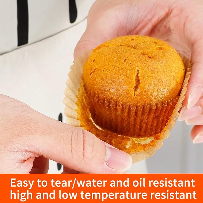 100-Pack Premium Neutral Paper Muffin Liners | Unbleached, Grease-Resistant, Cupcake Baking