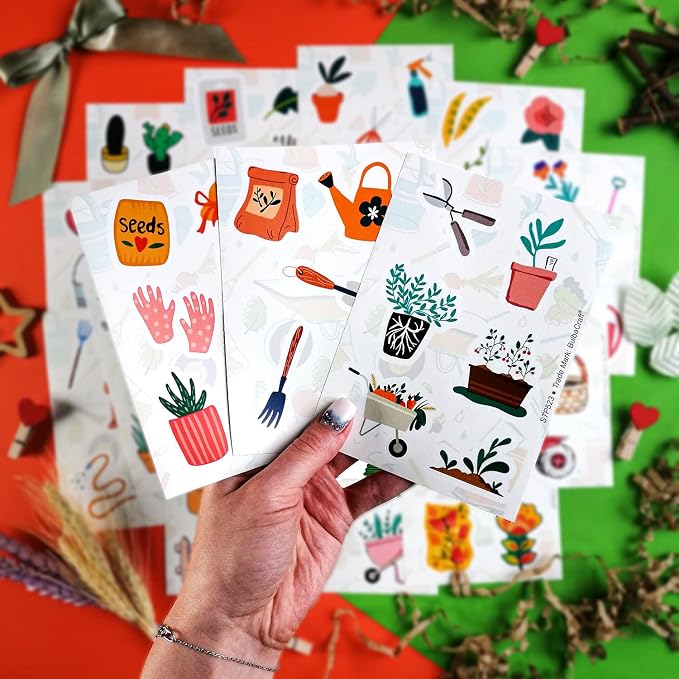 BulbaCraft 100Pcs Garden Stickers, Gardening Stickers for Scrapbooking, Garden Party Supplies, Planting Gardening Gifts for Girls, Gifts for Women & Men