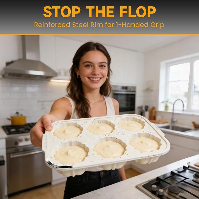 ‌Silicone Mini Bundt Cake Pan Set, Mini Fluted Tube Pan Set - Metal Reinforced
