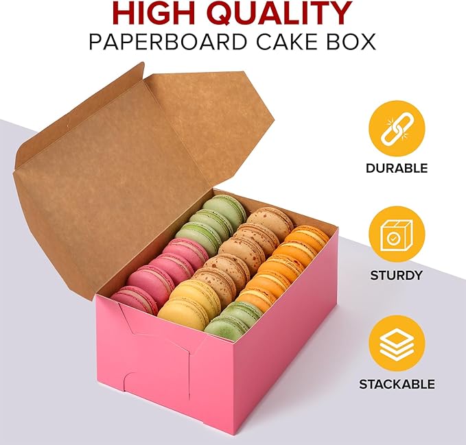 Fit Meal Prep [25 Pack] Pink Bakery Boxes 8x5x3.5 Pastry Box for Cupcakes, Desserts, Cookies, Candies - Ideal Packaging for Bakeries and Home-made Baked Favors, and Gifts
