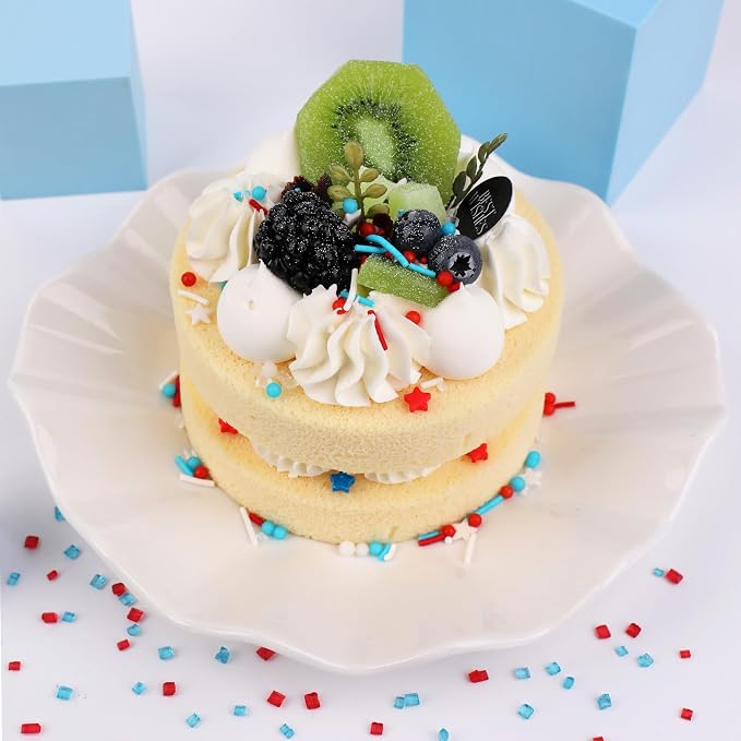 Red White and Blue Sprinkles for Cake Decorating, Patriotic 4th of July Sprinkles with Star Nonpareils Jimmies Sanding Sugar for Ice Cream Brownie Cupcake Cookie Baking