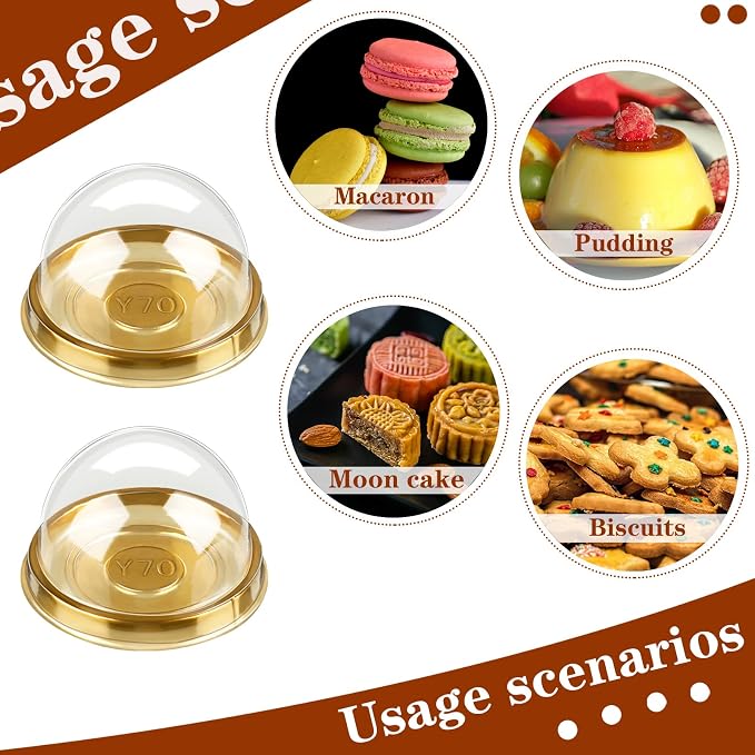 Patelai 200 Pcs Mini Cupcake Boxes Containers Clear Plastic Muffins Cheese Pastry Containers with Dome Lids for Wedding Birthday Party Gifts Supplies, 2.87 x 2.87 x 1.97 Inch (Gold)