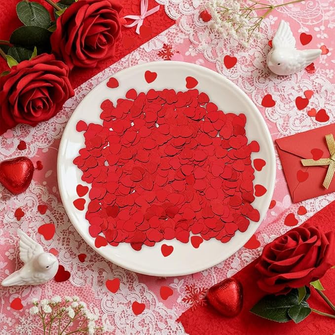 Heart Confetti, Valentines Day Heart Glitter Confetti Decorations, 50g Red Metallic Foil Sequins Sprinkles Table Decorations for Valentine's Day Wedding Home Birthday Anniversary Party Supplies