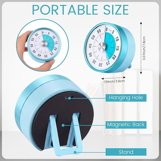 Blosssound 3 Pcs 60 Minute Visual Timers 3 Inch Mechanical Desk Countdown Timer with Magnetic Foldable Legs Hanging Hole Alarm Kitchen for Cooking Study Tool Meeting (Multicolor)