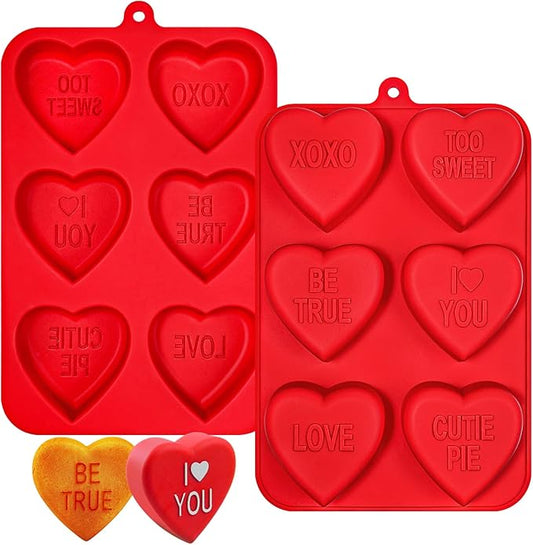 Webake Large Conversation Heart Mold for Baking, Heart Silicone Cake Molds 6-Cavity Heart Shaped Cake Pans,2 Packs