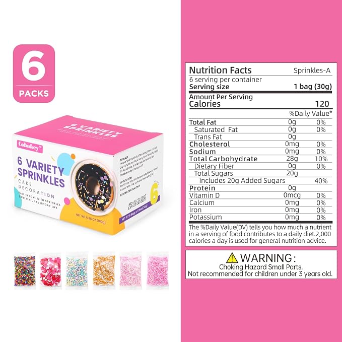 Valentine Sprinkles for Cake Decorating 6 Packs Red Heart Rainbow Jimmies Sprinkles Sugar Candy Sprinkles for Baking Cookies Ice Cream Cupcake Topper Birthday Party Anniversary Celebration