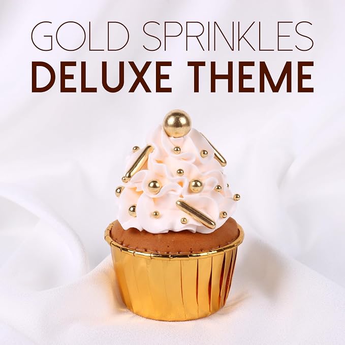 Gold Sprinkles for Cake Decorating, Gold Pearl Sugar Cupcake, Cookies, Ice Cream Toppings, 3.5 Ounces Cake Decorationss Baking, Perfect for Wedding, New Year’S Eve, Christmas Party