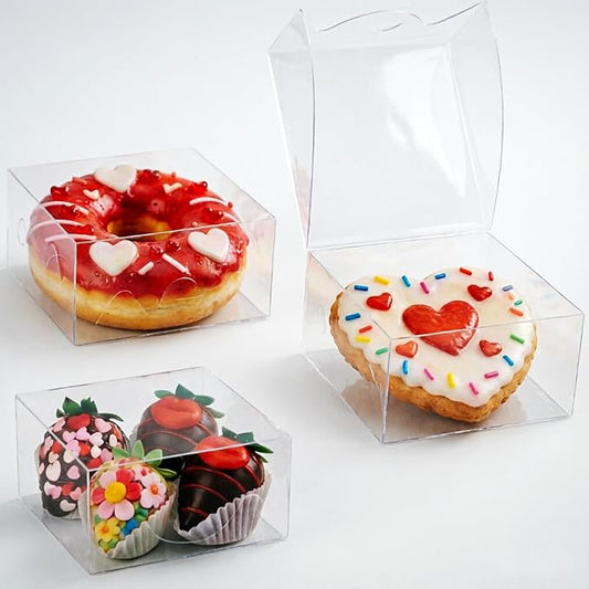 80Pack 4x4x2Inches Small Clear Treat Boxes for Cookies Cake Candy Chocolate Pastry Soap & More Mini Baking Boxes Cajas Para Transparentes Truffle Boxes Party Wedding Favor