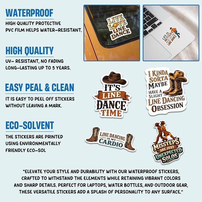 10pcs Line Dance Sticker Pack – Fun Quotes, Dancing Designs, and Line Dance Humor – Perfect for Line Dance Lovers and Enthusiasts