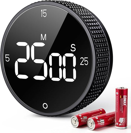 Digital Magnetic Kitchen Timer for Cooking, Large LED Countdown Timer, Rotating Pomodoro Timer, Volume Adjustable, 5/15/25 Min Presets for Kitchen, Baking Grilling Studying