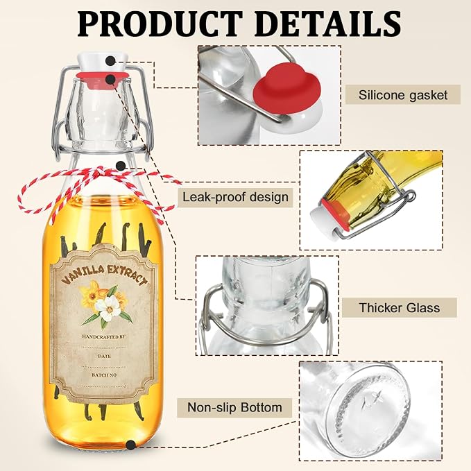 10 pack 8 oz vanilla extract bottles swing top glass bottles with lids homemade vanilla small flip top jars with airtight circle clear