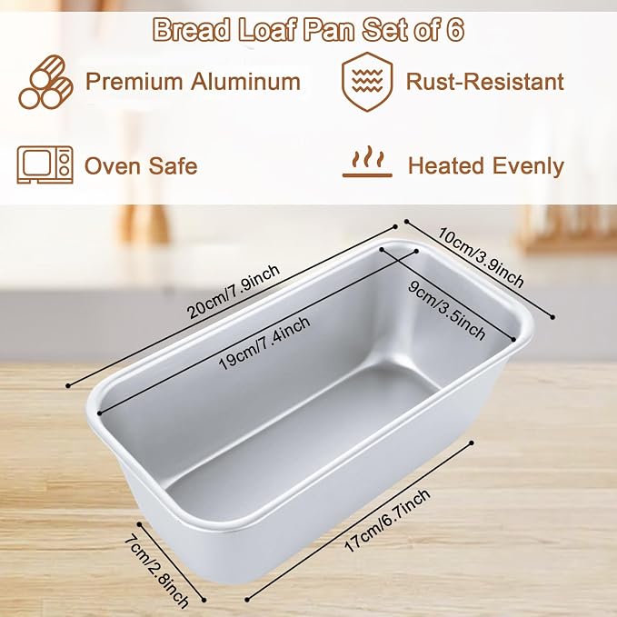 CYEAH 6 Pcs Loaf Pans for Baking Bread, 8 x 4 inch Bread Pan, Aluminum Bread Loaf Pan for Homemade Bread, Nonstick Loaf Tin for Home Baking Bread Brownies and Pound Cakes