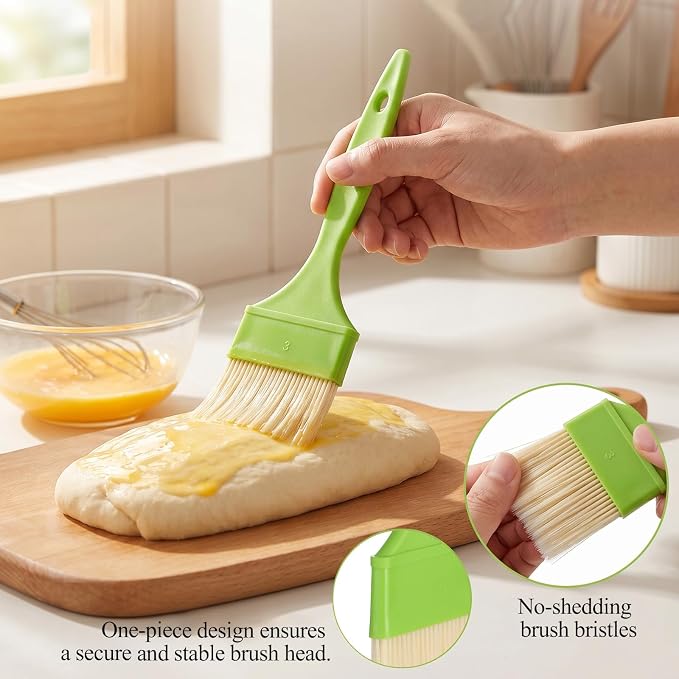 3 Pcs 1/2/3 inch Pastry Brush Set, Bristle Basting Brushes for Cooking, Plastic Handle Butter Brush, Kitchen Brushes for Oil, BBQ Grill, Egg, Butter Sauce, Baking, with Hang Hole Design