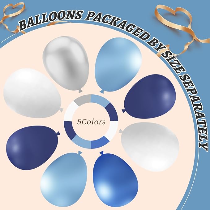 412Pcs Blue Balloon Arch Kit,5 10 12 18 inch Blue Balloon Garland with Metallic Dark Blue Silver Balloons for Baby Shower Graduation Birthday Wedding Party Decorations