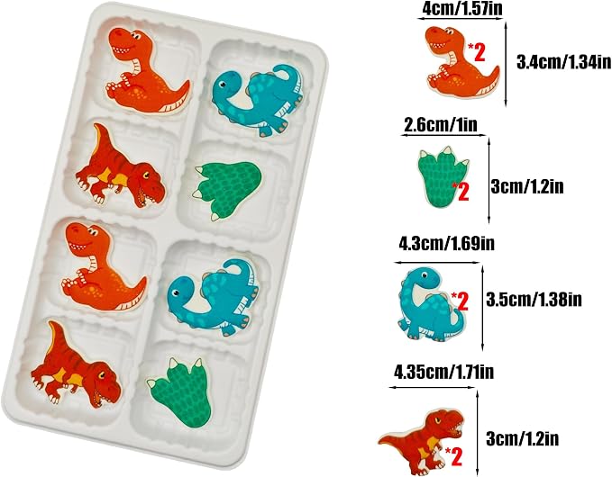 Edible 8 pieces Big Dinosaur cake decorations, perfect Snails cupcake toppers Icing Cookies decro for Spring Valentine's Day Birthday Halloween Thanksgiving Christmas party Team Dinner