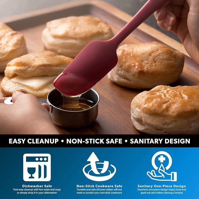 DI ORO Jar Spatula Silicone - Jar Scraper Long Handle for Cooking & Baking - Heat-Resistant Silicone Kitchen Spatula for Cake & Blenders - Nonstick Cookware Safe Utensil - Dishwasher Safe (Red)