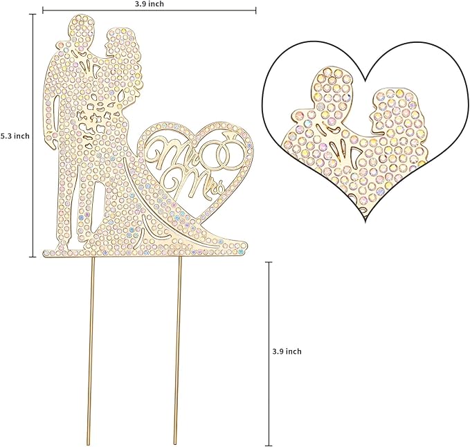Jaciya Wedding Cake Topper AB Crystal Rhinestone Metal Mr and Mrs Cake Topper Bride and Groom Bridal Shower Party Gold Wedding Decorations Supplies