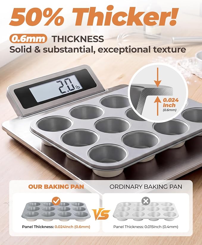 Bake Choice Muffin Pan for Baking, Standard Cupcake Pan includes 100 White Cupcake Liners, Muffin Tin Nonstick 12 Cup, Baking Pans Set,Carbon Steel Baking Supplies, Cream Gray