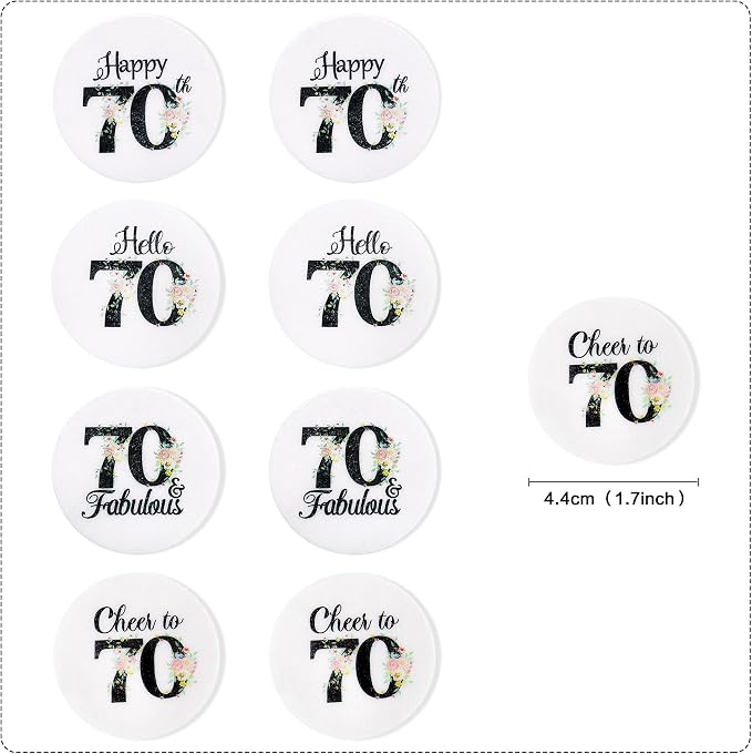 40Pcs Edible Circle Happy 70th Birthday Cupcake Toppers Edible Floral Hello 70 Fabulous Cheers to 70 Cupcake Picks Drink Toppers for Funny Female Floral 70th Birthday Party Decorations