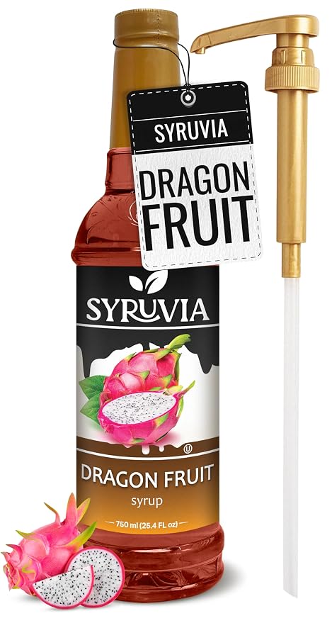 Syruvia Dragon Fruit Syrup, Flavored Syrup for Drinks, Lemonades, Iced Teas, and Desserts – 25.4 fl oz - with Pump