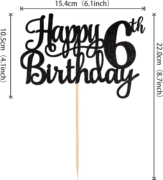 1 PCS Happy 6th Birthday Cake Topper Glitter Cheers to 6 Years Cake Pick Number 6 Fabulous Cake Decoration for 6th Birthday Theme Party Decorations Supplies Black