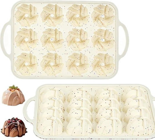 Mini Bundt Cake Pans for baking, 1.5-inch Cavities Non-stick Silicone Baking Mold, 12-Cavity Reusable Twisted Shape Cake Pan for Cupcakes, Donuts, Cornbread & Brownies
