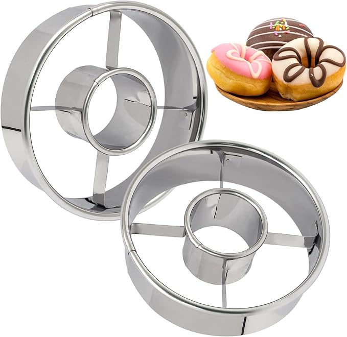 Luomorgo 2 Pack Stainless Steel Donut Cutter 3.86 Inch - Heavy Duty Doughnut Cutter Baking Tools for Donuts, Bagels, Cookies & Biscuit Pastries - Home & Professional Use