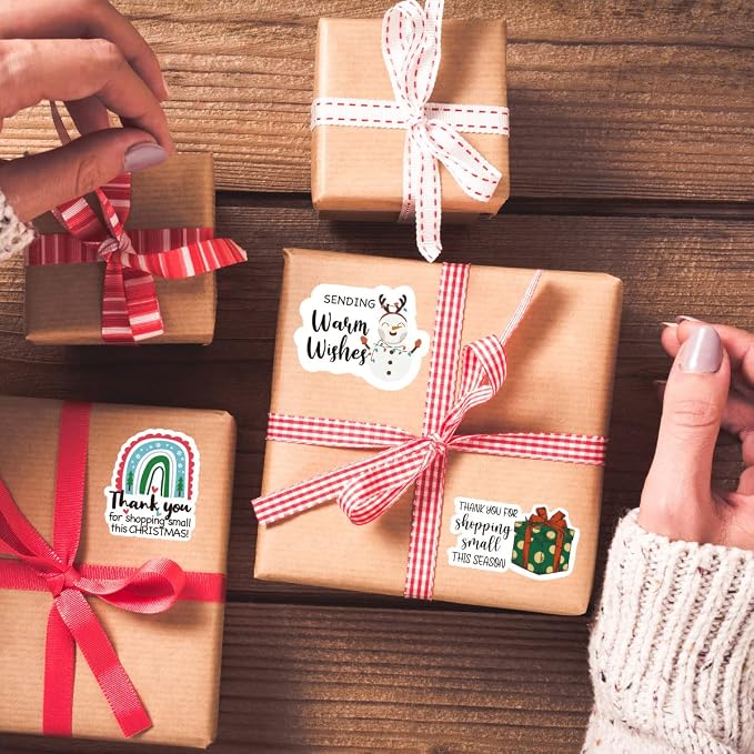 Wailozco 200 PCS Sending Warm Wishes Snow Man Stickers,Cute Small Business Envelopes Stickers for Business Packages/Handmade Goods/Bags,Christmas Theme Small Shop Business Stickers for Envelopes Seal